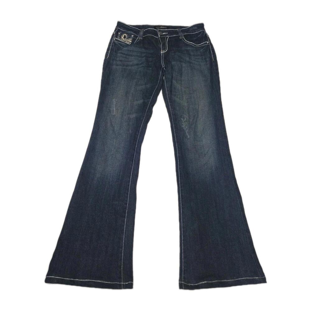 Cello Women’s Mid-Rise Bell Bottom Jeans Distressed & Fade Washed Designer Sz 10